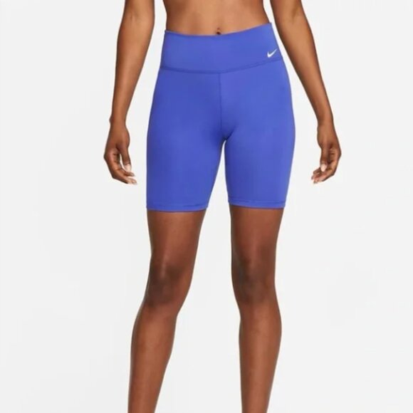 𝅺NIKE One Midrise Women’s Blue Dri Fit Biker Shorts 7" Large - Picture 1 of 5